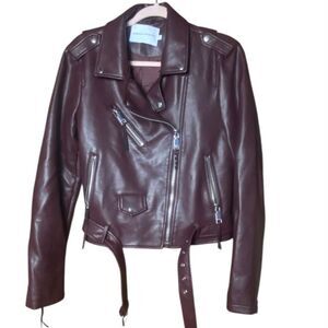 Rebecca Minkoff Aubrey Leather Moto Biker Jacket Oxblood Burgundy Medium
